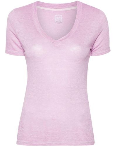120% Lino Crew-neck Linen T-shirt - Pink