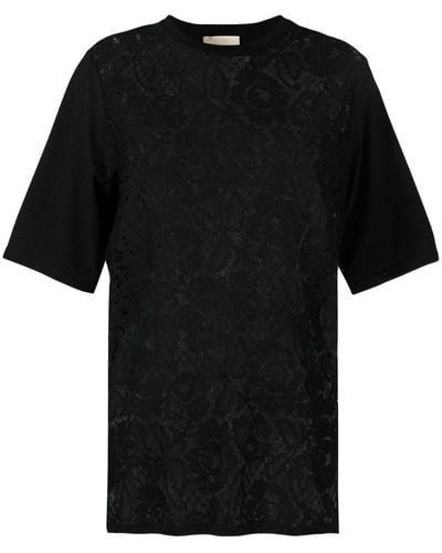 Elie Saab T-shirt à bords en dentelle - Noir