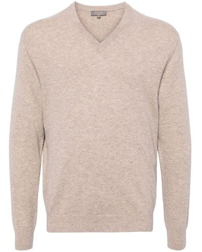 N.Peal Cashmere Burlington V-neck Sweater - Natural
