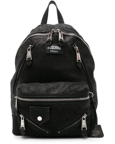Moschino Logo-appliqué Suede Backpack - Black