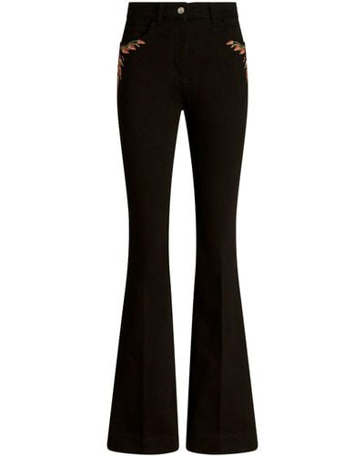 Etro Foliage-embroidered Mid-rise Flared Jeans - Black