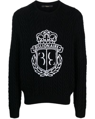 Billionaire Logo-embroidered Knitted Sweater - Black