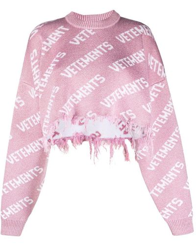 Vetements Intarsia-knit Cropped Jumper - Pink