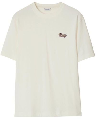 Burberry Embroidered-logo Cotton T-shirt - White