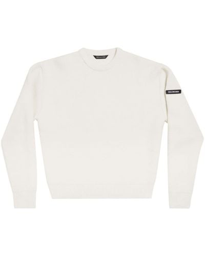 Balenciaga Pull en laine à patch logo - Blanc
