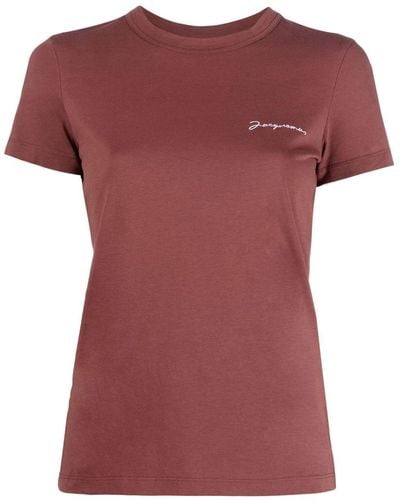 Jacquemus Le T-shirt Brode Top Met Geborduurd Logo - Bruin