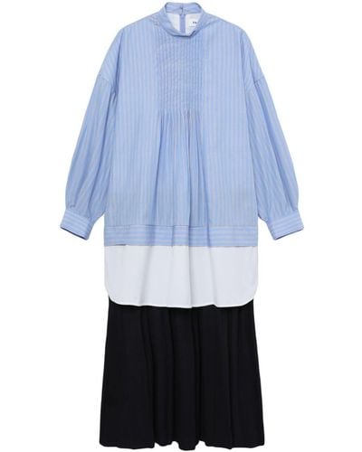 Enfold Pinstripe-print Layered Cotton Dress - Blue