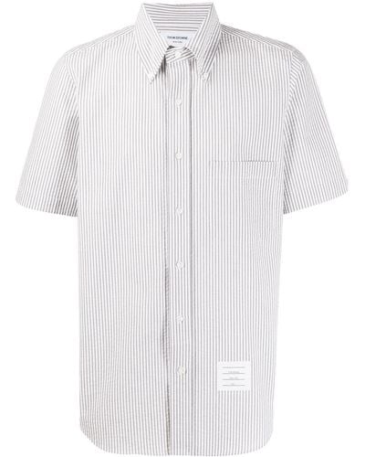 Thom Browne Striped Short-sleeved Seersucker Shirt - Gray
