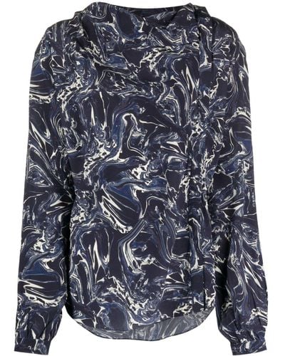 Isabel Marant Tiphaine Marble-print Silk Blouse - Blue