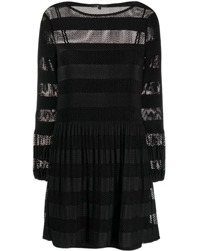 Maje Long-sleeved Open-knit Minidress - Black