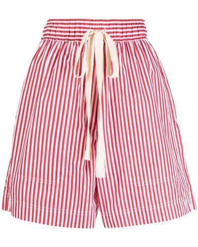 Lee Mathews Striped Cotton Shorts - Red
