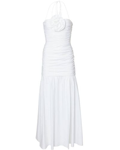 Carolina Herrera Floral-appliqué Ruched Maxi Dress - White