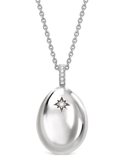 Faberge 18kt White Gold Essence I Love You Egg Diamond Pendant Necklace - Metallic
