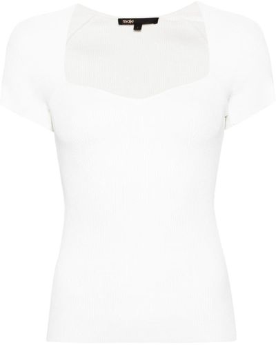 Maje Sweetheart-neck Ribbed-knit Top - White