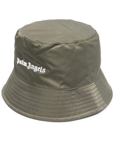 Palm Angels Bucket Hat In Green Nylon With White Logo