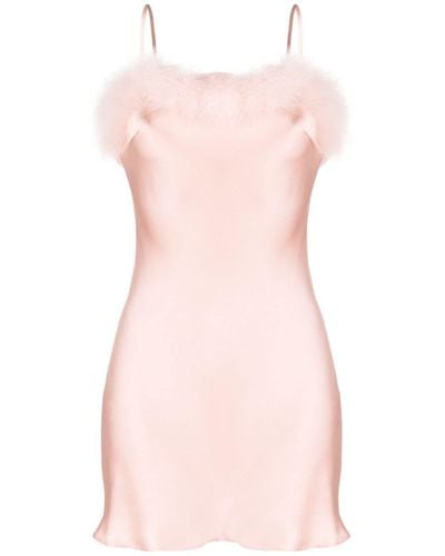 Gilda & Pearl Kitty Feather-trim Silk Slip Minidress - Pink
