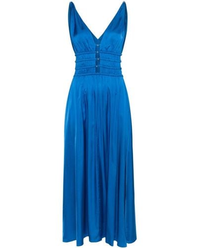 Maje Elasticated-panelled Satin Dress - Blue