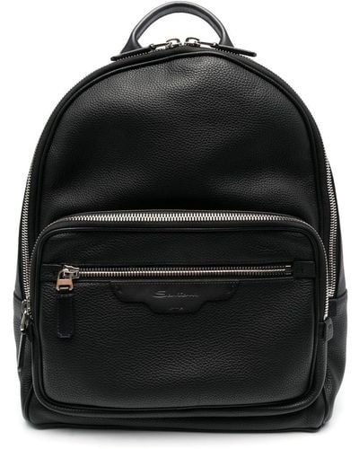 Santoni Grained-texture Leather Backpack - Black