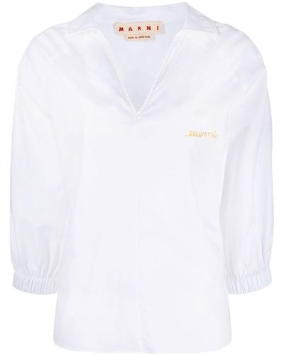 Marni Bluse mit V-Ausschnitt - Weiß