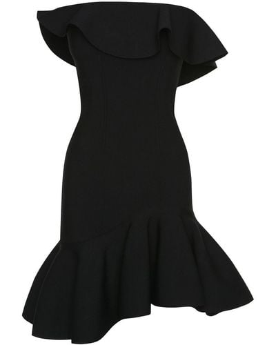 Alexander McQueen Ruffled Detail Bustier Dress - Black