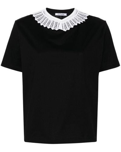 Parlor Crochet-collar Cotton T-shirt - Black