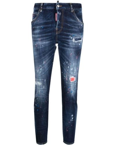 DSquared² Paint Splatter Distressed Skinny Jeans - Blue