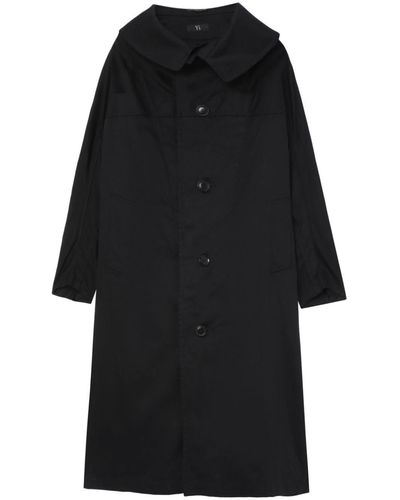 Y's Yohji Yamamoto Long-collar cotton single-breasted coat - Nero