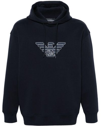 Emporio Armani Logo-embroidered Jersey Hoodie - Blue