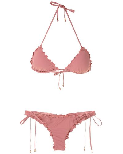 Amir Slama Ruffled Triangle Bikini Set - Pink