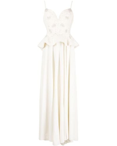 Saiid Kobeisy Peplum Beaded Crepe Dress - White