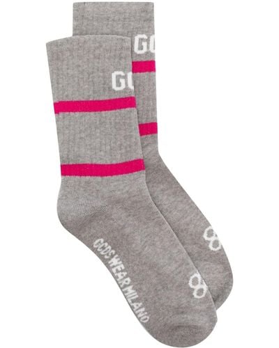 Gcds Logo Ribbed-knit Socks - Grey
