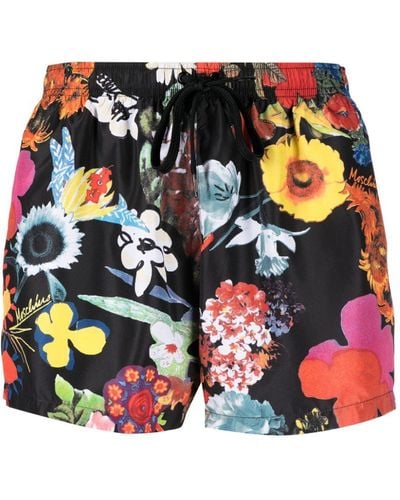 Moschino Floral-print Elasticated-waist Swim Shorts - Black