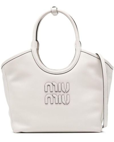 Miu Miu Ivy Leather Tote Bag - White