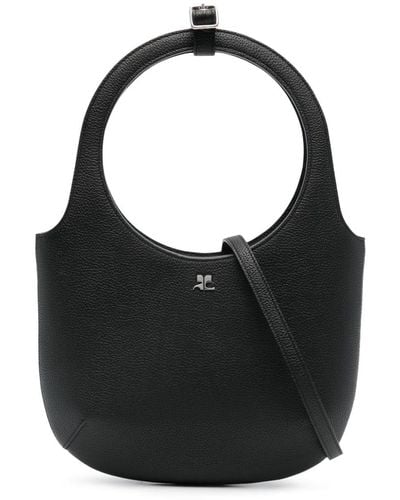 Courreges Holy Grained Leather Tote Bag - Black