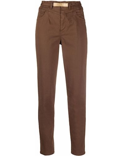 Liu Jo Logo-buckle Slim-fit Pants - Brown