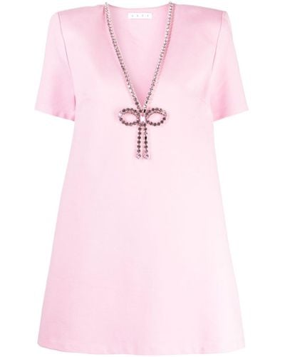 Area Crystal Bow V-neck Minidress - Pink