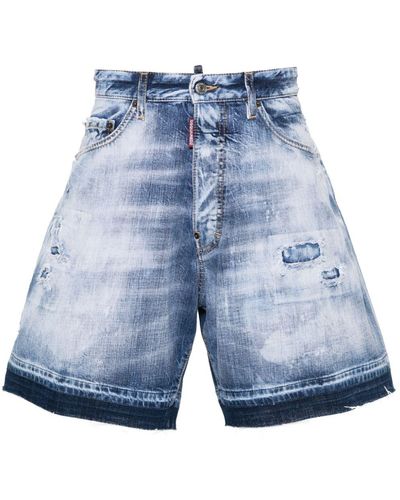 DSquared² Distressed Washed-denim Shorts - Blue