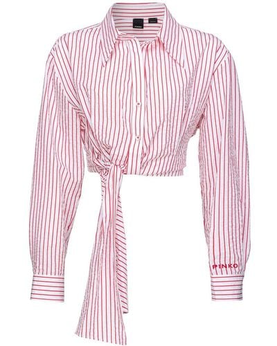 Pinko Logo-embroidered Striped Crop Shirt - Pink