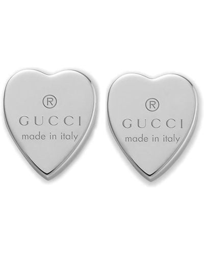 Gucci Sterling Silver Trademark Heart Earrings - White