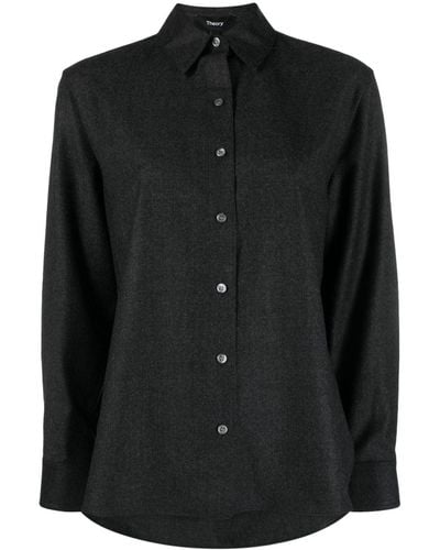 Theory Menswear Shirt In Sleek Flannel - Black
