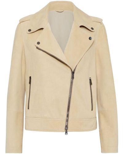Brunello Cucinelli Paneled Suede Cropped Jacket - Natural