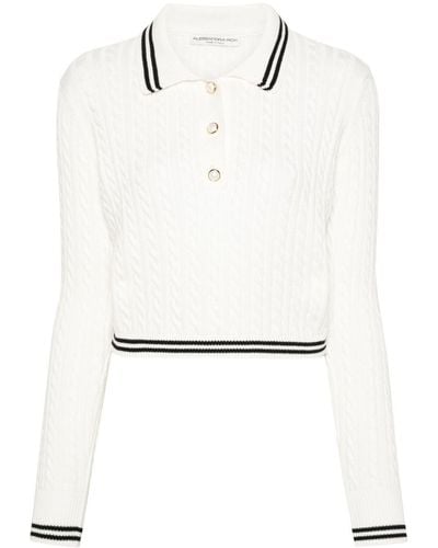 Alessandra Rich Polo-Pullover mit Zopfmuster - Weiß