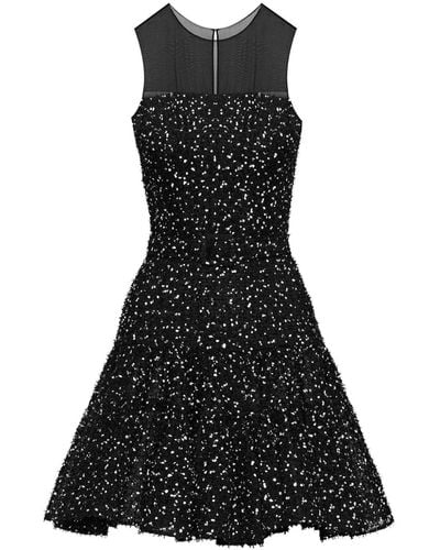 Oscar de la Renta Eyelash Fil-coupé Paneled Dress - Black