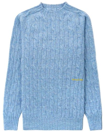 Sporty & Rich Logo-embroidered Cable-knit Jumper - Blue