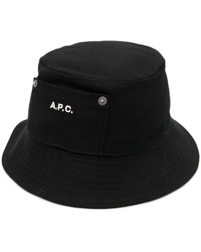 A.P.C. Katoenen Vissershoed Met Geborduurd Logo - Zwart