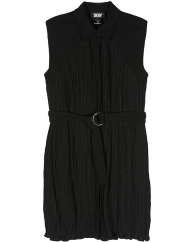DKNY Pleated Midi Shirt Dress - Black