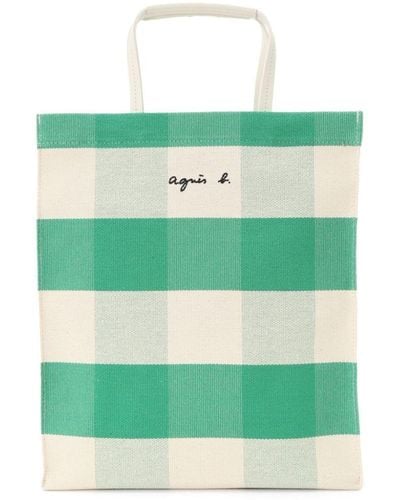 agnès b. Check-pattern Canvas Tote Bag - Green