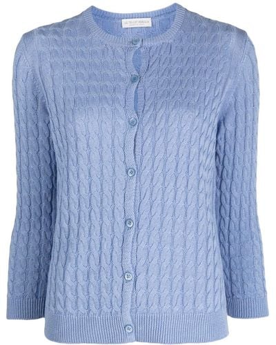 Le Tricot Perugia Long-sleeve Cable-knit Cardigan - Blue