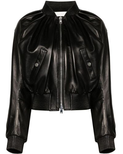 Alexander McQueen Ruched Slim-fit Leather Jacket - Black