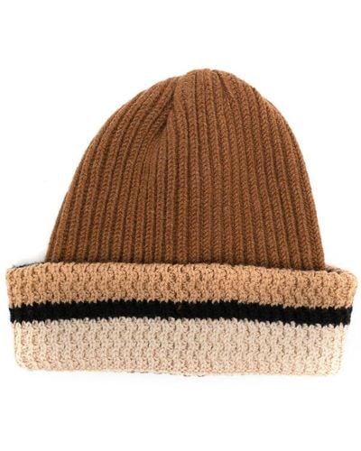 Pringle of Scotland Colour-block Ribbed-knit Beanie - Brown